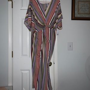 Ebro Striped Gathered-Front Midi Dress